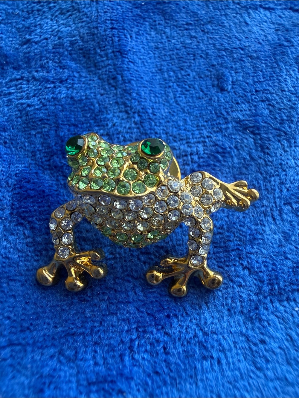 Gold-Tone Green Crystal Frog Brooch Pin - Kids Jewelry